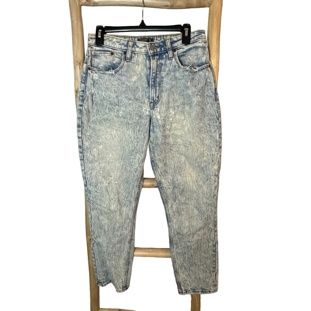 Abercrombie & fitch curve love high rise mom jeans distressed acid wash 28 / 6